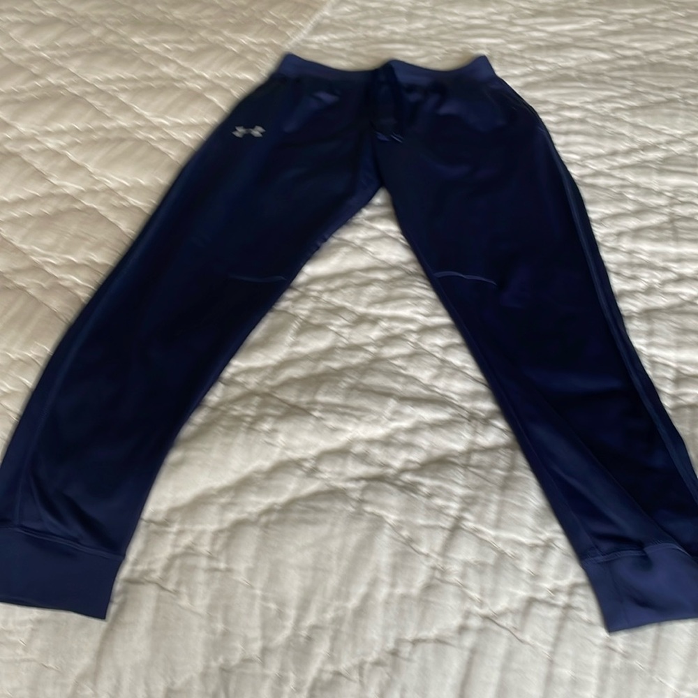Men’s size small lightly fleece lined joggers in dark blue under armor